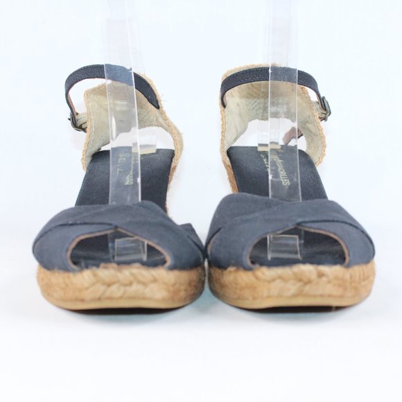 Gaimo Espadrilles Black Canvas Wedge Heel Ankle Strap Open Toe Sandal #132 - Picture 4 of 10